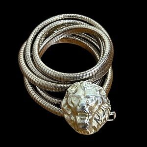 Vintage Retro Lions Head Stretch snake Belt Gold Tone Zodiac Leo